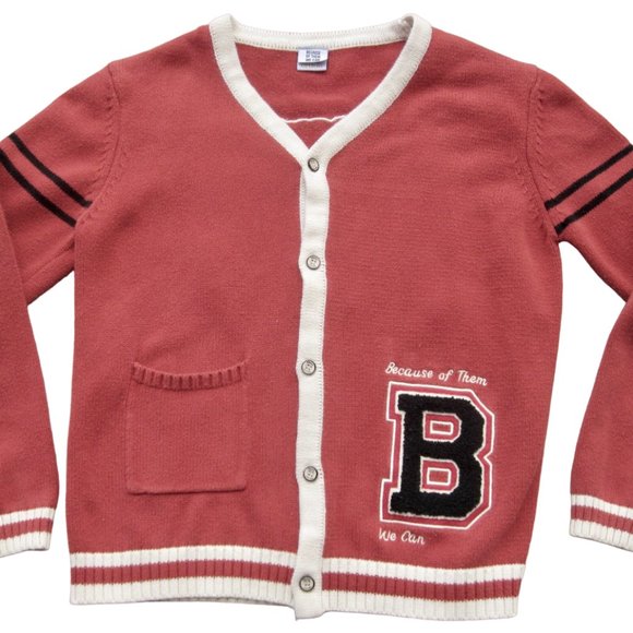 Because Of Them We Can Tuskegee Varsity Cardigan Sweater M Coral Chenille Letter - Picture 1 of 8